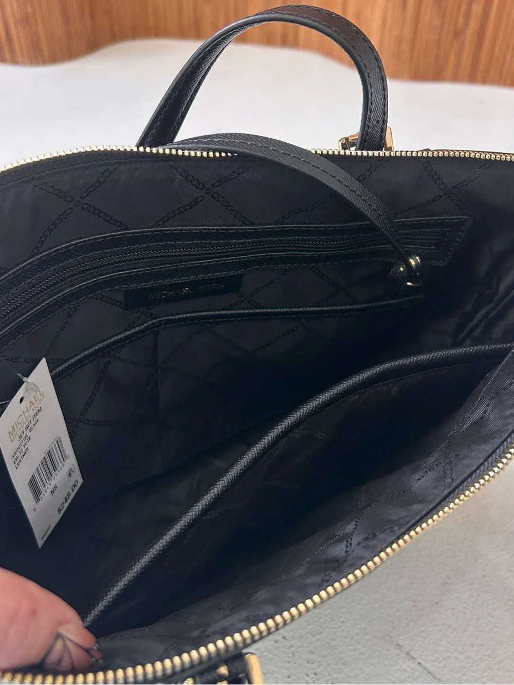 Michael Kors Black Saffiano Leather Structured Tote with Gold Hardware
